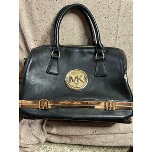 Michael Kors Black Leather Doctor Bowler Bag Rose Gold Hardware Hinge Base FLAWS